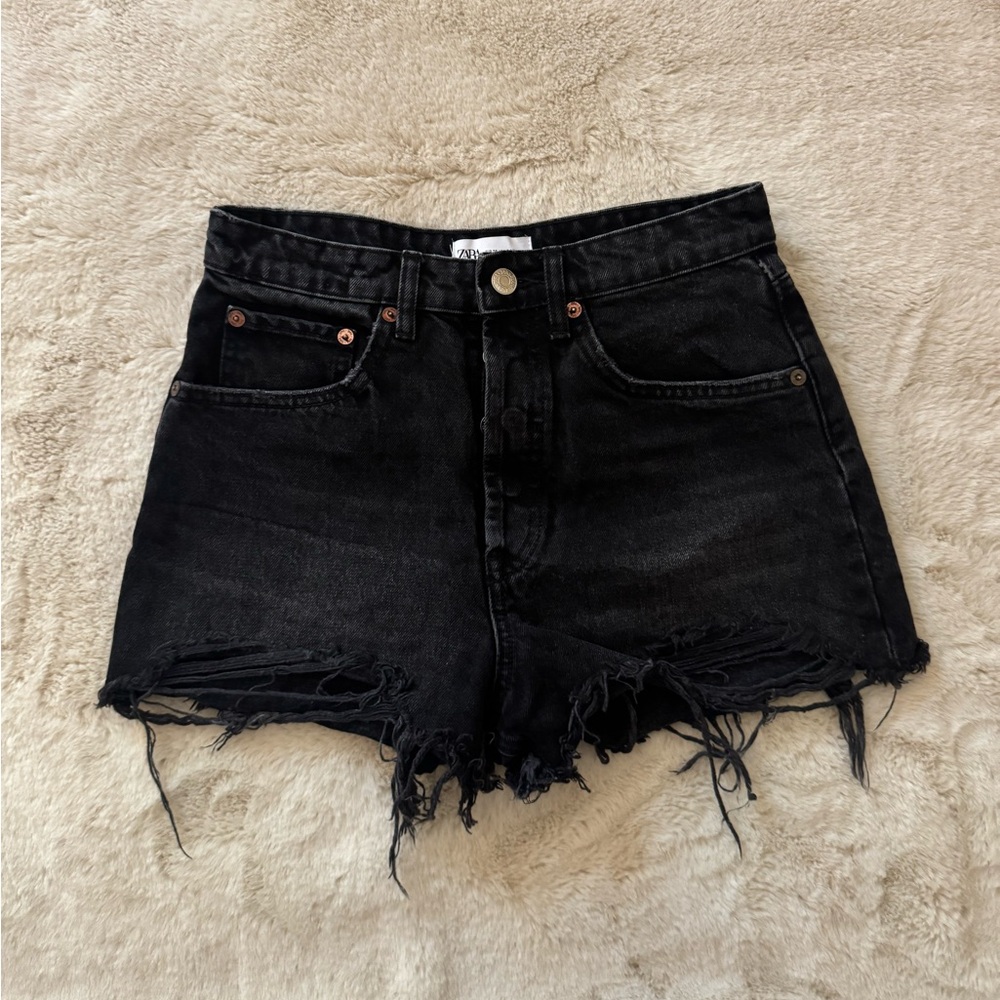 ZARA Black Distressed Denim Shorts